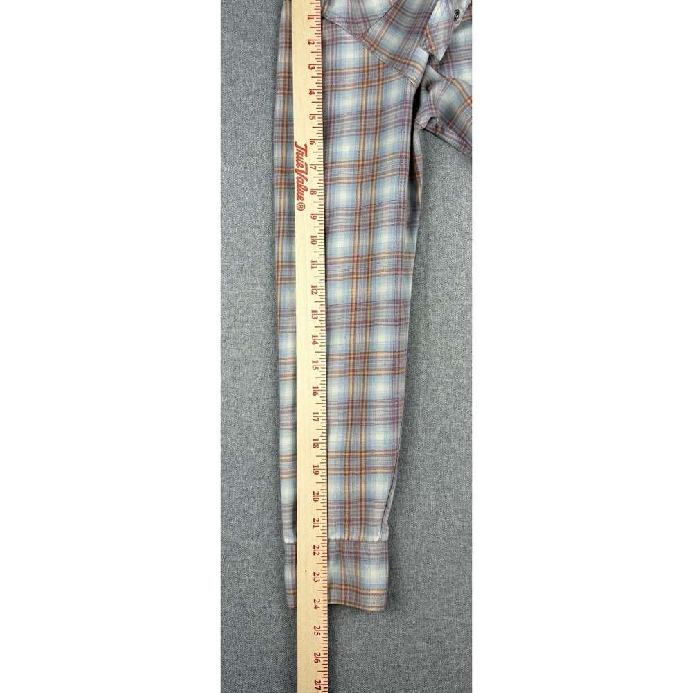 Wrangler Plaid Flannel Shirt Mens Small Blue Red Pearl Snap Western - Picture 9 of 12